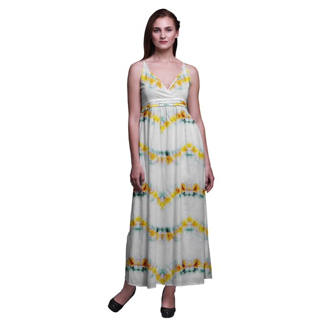 Bimba Robe Longue Maxi d'Été pour la Plage à Bretelles Spaghetti Ajustables Imprimée Teinture sur Nœuds-Petit
