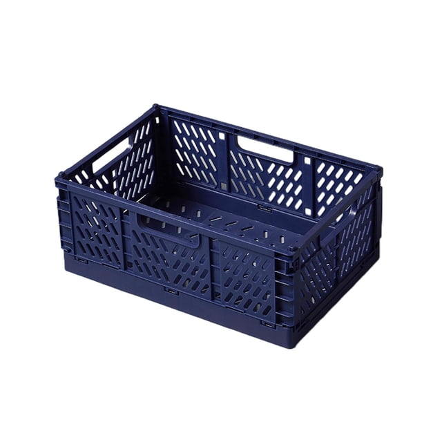 Maplenight Foldable Plastic Small Baskets 12 x 8 x 5 Inch Collapsible Storage Crate for Home Office Classroom with Mesh Ventilation Multifunctional Organizer Blue