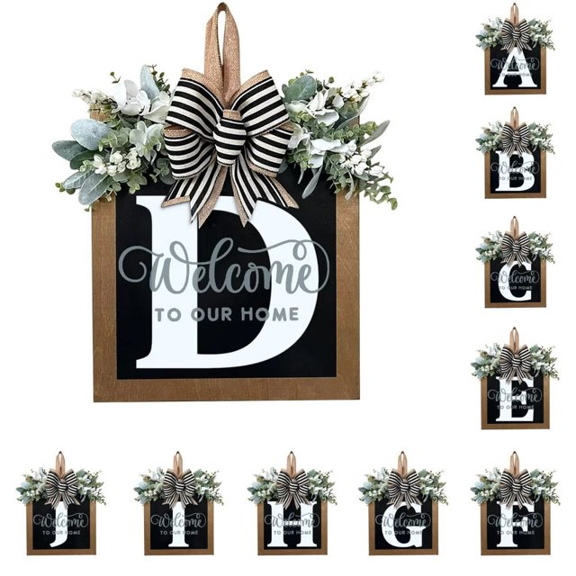 Front Door Decorations Alphabet Wreath Sign Outdoor Hanging Decoration 11.8”*11.8”