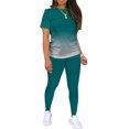 thumbnail image 3 of MAWCLOS Ensemble de Jogging pour Femmes Manches Courtes Survêtements Dégradé Ensemble Deux Pièces Boho Course Col Rond Ensembles de Détente Vert Foncé TG, 3 of 4