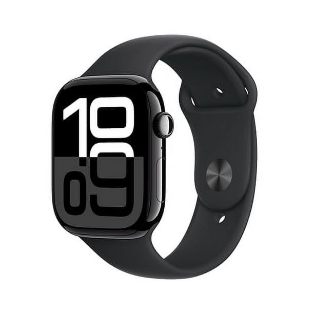Restored Apple Watch Series 10 [GPS 46mm] Smartwatch with Jet Black Aluminium Case and Black Sport Band S/M - Refurbished Fair