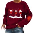 thumbnail image 1 of Pompotops Automne et Hiver Femmes Pull Imprimé de Noël Col Rond Manches Longues Blouse Unie Hauts Chandails en Molleton, 1 of 4