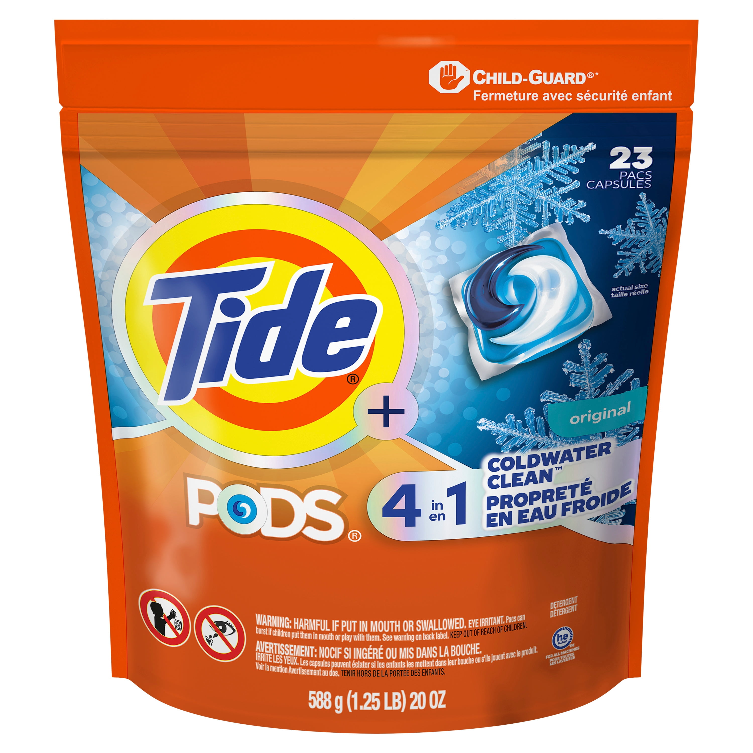 Capsules de détergent à lessive Tide PODS Eau froide, parfum Original, détergent 4 en 1, capsules pour la lessive formulées pour l’eau froide, 23 brassées