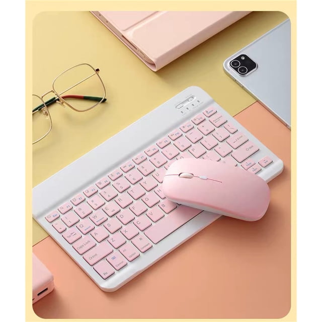 KIHOUT 10 Inch Wireless Keyboard Set Candy Color Keyboard and Mouse for Laptop Pc