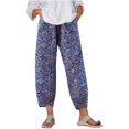 thumbnail image 2 of Pantalon Pleine Longueur Pantalon Élégant pour Femmes Pantalon pour Dames Mode Décontractée Lin Imprimé Rayé Pantalon Court Pantalon à Empiècements Jambe Droite Pantalon Crayon Pantalon de Yoga pour Femme, 2 of 6