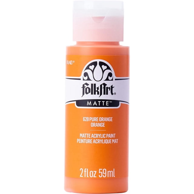 Folkart Peinture Artisanale Acrylique Mate Bouteille de 2 fl oz en orange Pur avec Bouchon à Rabat Blanc, Présentant une Finition Mate et une Formule Acrylique de Qualité Artiste Idéale pour les Fournitures d'Artisanat, Convient à la Peinture sur Bois, Toile et Papier.
