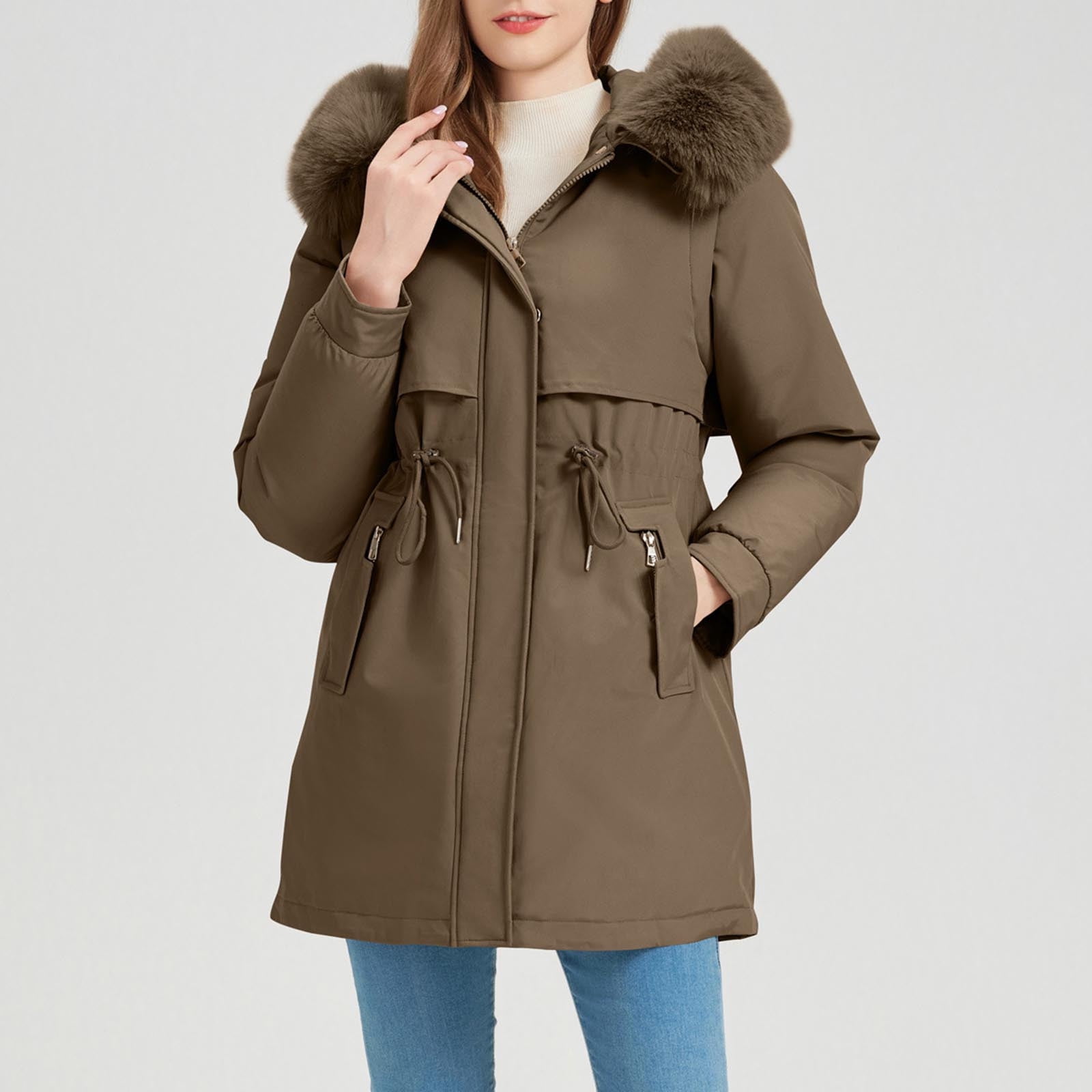 Mceream Thickened Warm Sherpa Parka Drawstring Waist For Women Mid Long mceream-thickened-warm-sherpa-parka-drawstring-waist-for-women-mid-long