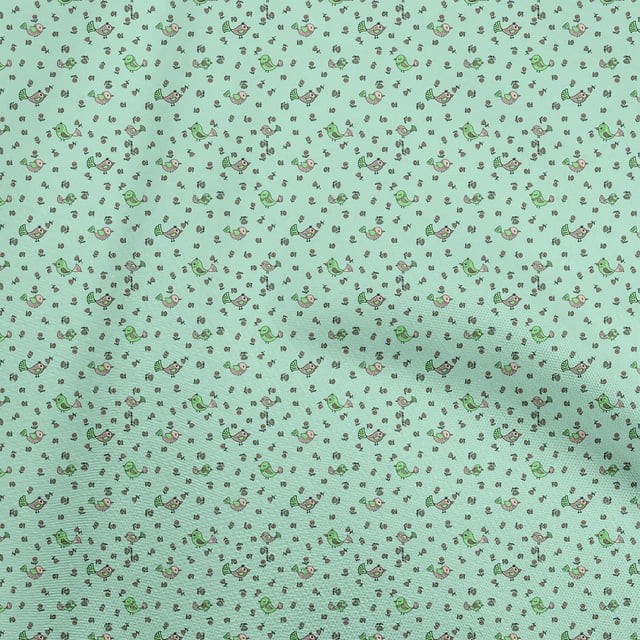 oneOone Polyester Spandex Light Mint Green Fabric Bird Craft Projects Decor Fabric Printed By The Yard 56 Inch Wide