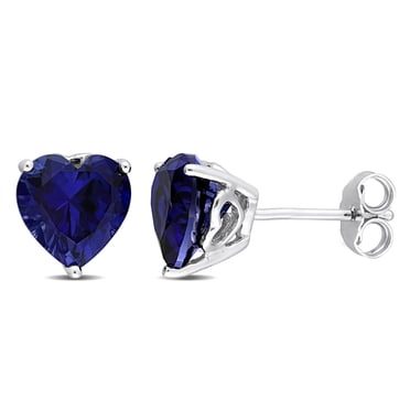 Miabella Created Blue Sapphire Solitaire Heart Stud Earrings in Sterling Silver