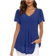 thumbnail image 1 of Timegard Hauts pour Femmes Été Chiffon Col en V Manches Courtes Pétale Blouse Plissée Fluide Tunique Décontractée Hauts, 1 of 6