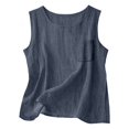 thumbnail image 5 of YAZHPA Hauts en Lin pour Femmes, Débardeurs en Coton et Lin pour Femmes Décontractés Sans Manches Chemises d'Été Col Ras du Cou Camisole, Bleu Marine TG, 5 of 5