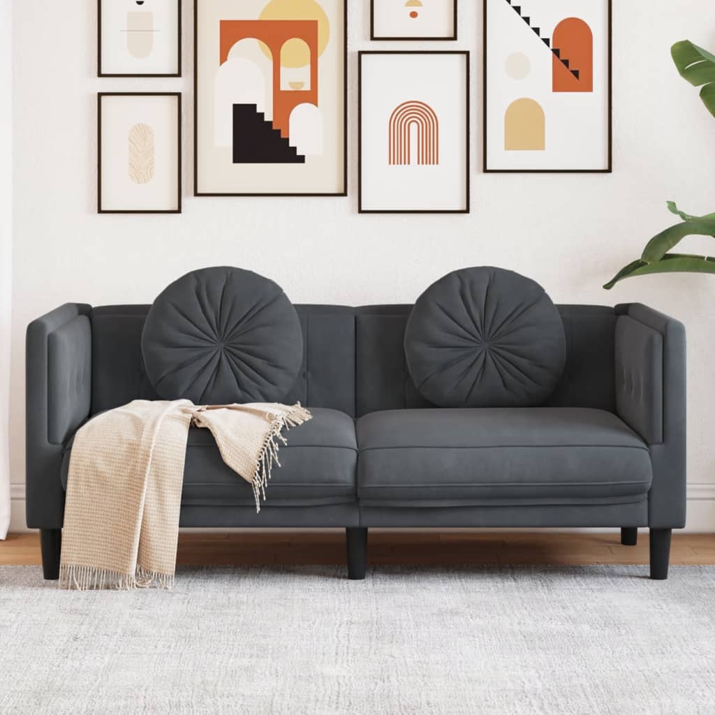 vidaXL Sofa avec Coussins 2 Places Velours Gris Foncé