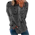 thumbnail image 1 of IROINID Liquidation Hauts pour Femmes Grande Taille Imprimé Manches Longues Confortable Respirant T-Shirt à Col Rond Hauts, Gris Foncé, 1 of 8