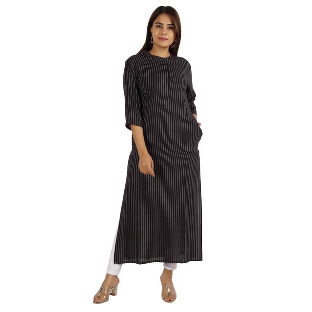 Moomaya Kurti Ethnique Indienne Imprimée pour Femmes, Col Mandarin, Longue Kurta Droite avec Poches