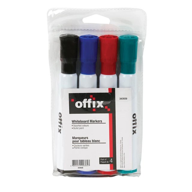 Offix Offix 343939BY231601A Ensemble de Marqueurs Effaçables à Sec pour Tableau Blanc (Lot de 4)
