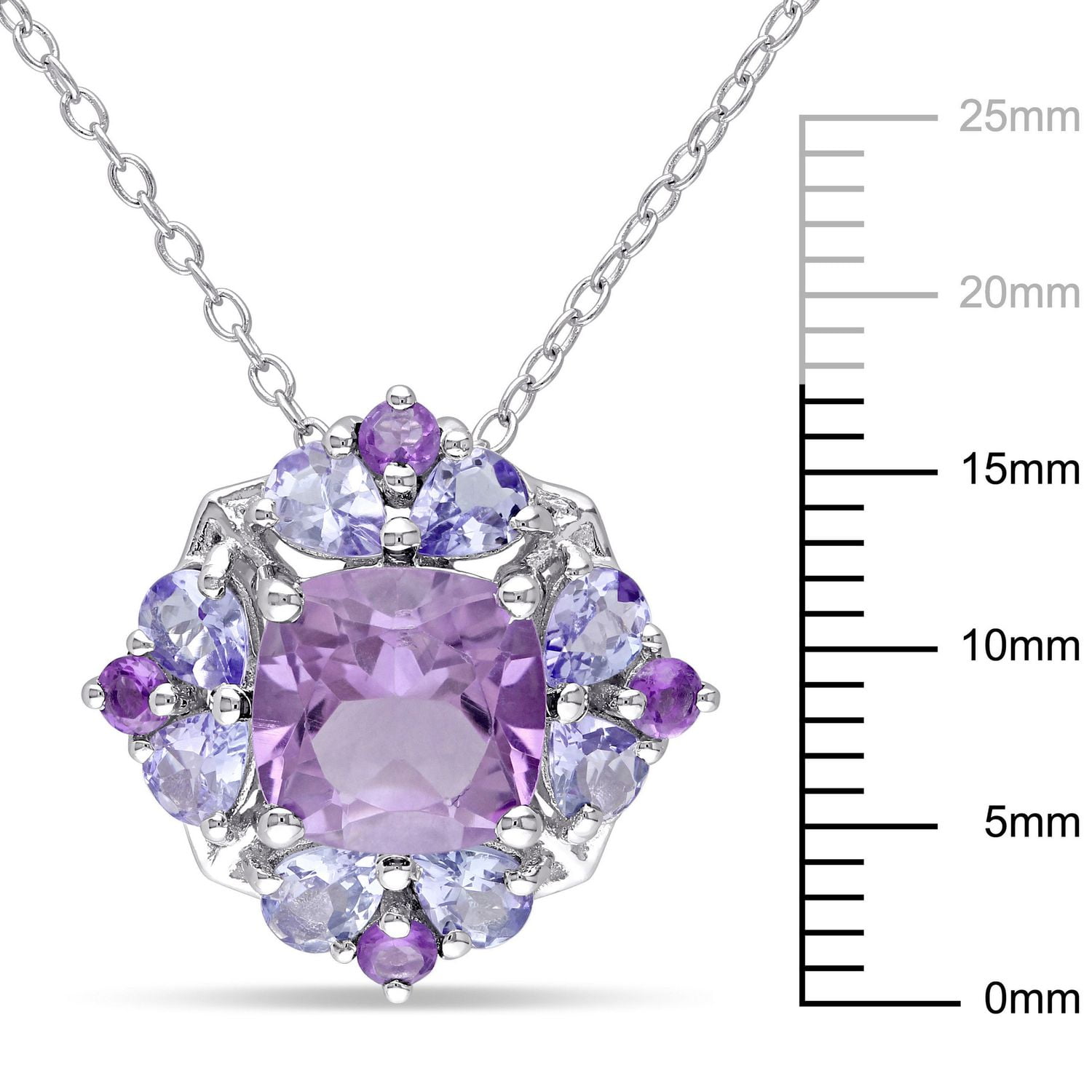 Pendentif auréole Tangelo avec améthystes et tanzanites 3 CT PBT en argent sterling, 18 po