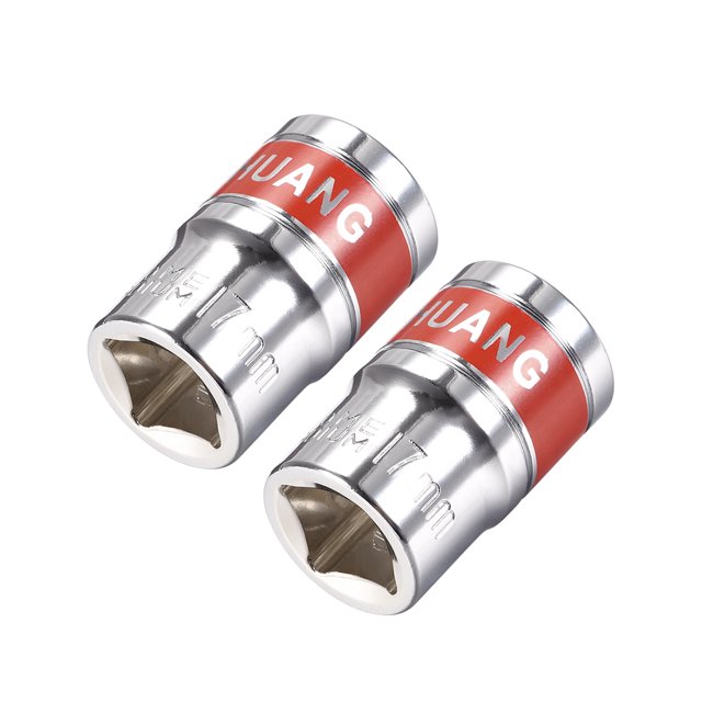 Unique Bargains 2 Pcs 1/2-Inch Drive by 17mm Shallow Socket w Red Band, Cr-V, 6-Point, Metric
