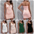 thumbnail image 4 of Women Sleeveless Mini Dress Adjustable Spaghetti Straps Drawstring Party Club Satin Dress, 4 of 7