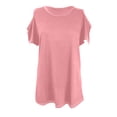 thumbnail image 4 of Off the Shoulder Shirts for Women Summer Short Sleeve Solid Color Tank Top Ladies Plus Size Beach Flowy Tees Blouse (Large, Pink), 4 of 5
