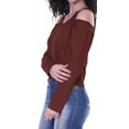thumbnail image 4 of Moomaya Womens Cold Shoulder Short Top Solid Full Sleeves Summer Tee Tops, 4 of 6