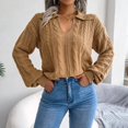 thumbnail image 2 of Wyzesi Chandails Grande Taille pour Femmes 2X Automne Manches Longues Col Rabattu Couleur Unie Tricot Décontracté Pull Oversize, 2 of 8