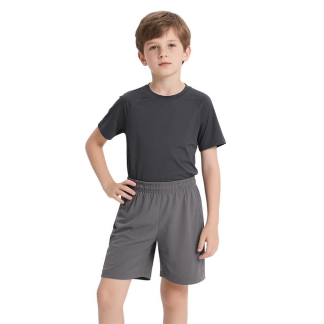 TOPTIE Short de Soccer pour Grands Garçons, Shorts de Course de 8 Pouces avec Poches - Gris - P/ 8