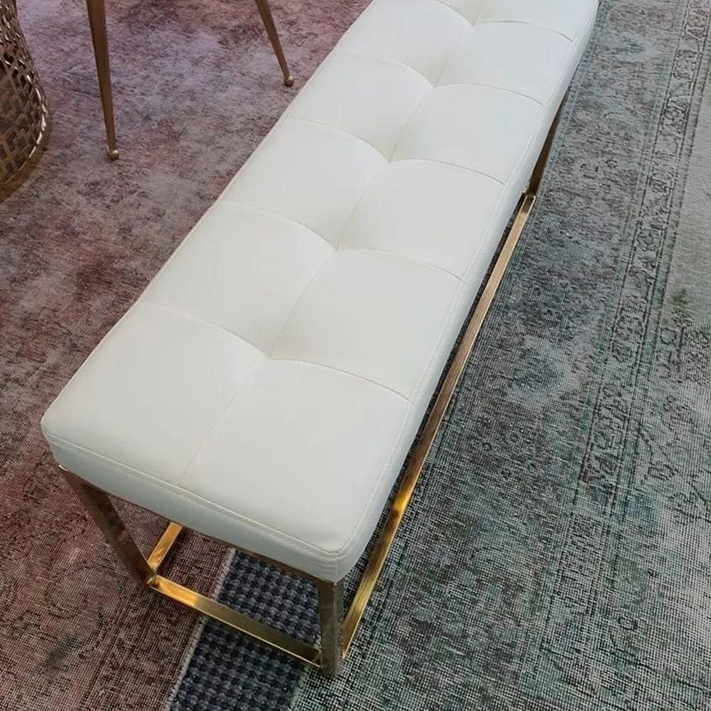 Heavenly Collection Beige Velvet Bench, Velvet Bench with Gold Stainless Steel, Stainless Steel Bench, Polished Bench, Velvet Bench, Gold Bench, Entryway Bench