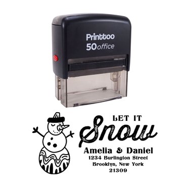 Printtoo Personalized Black Self Inking Let It Snow Favor Stamp Custom Christmas Rubber Stamper-68 x 30 mm