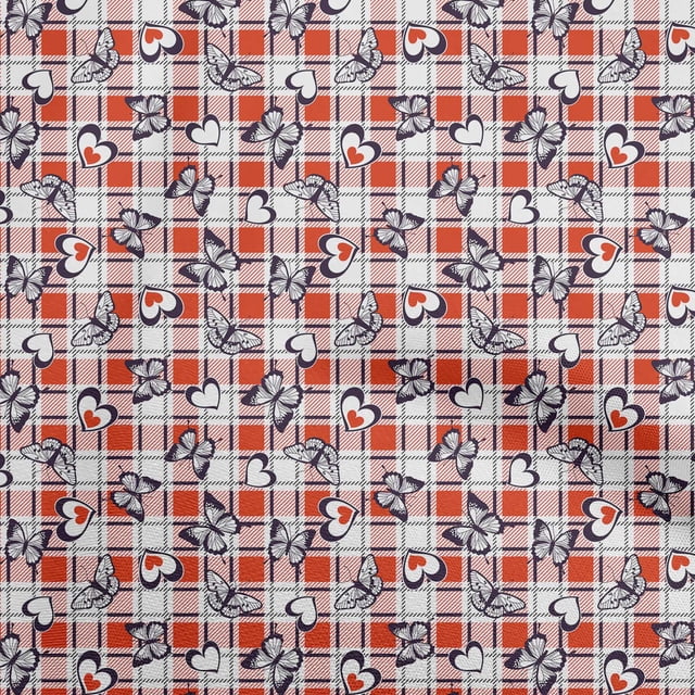 oneOone Rayon Orange Fabric Checks Heart & Sewing Material Print Fabric By The Yard 56 Inch Wide