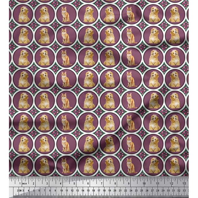 Soimoi Rayon Fabric Floral,Dog & Cat Animal Print Sewing Fabric Yard 42 Inch Wide