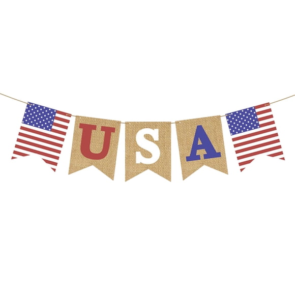 Multicolor Patriotic String Flags Bunting 98.42 Inch Length Linen Decorative Banner For Independence Day Party Decorations Outdoor Indoor Festive Celebration Usa Theme Hanging Decor