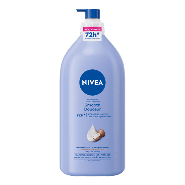 NIVEA Smooth 72-Hr Moisturizing Body Lotion for Dry Skin with Hyaluronic Acid, 1 L