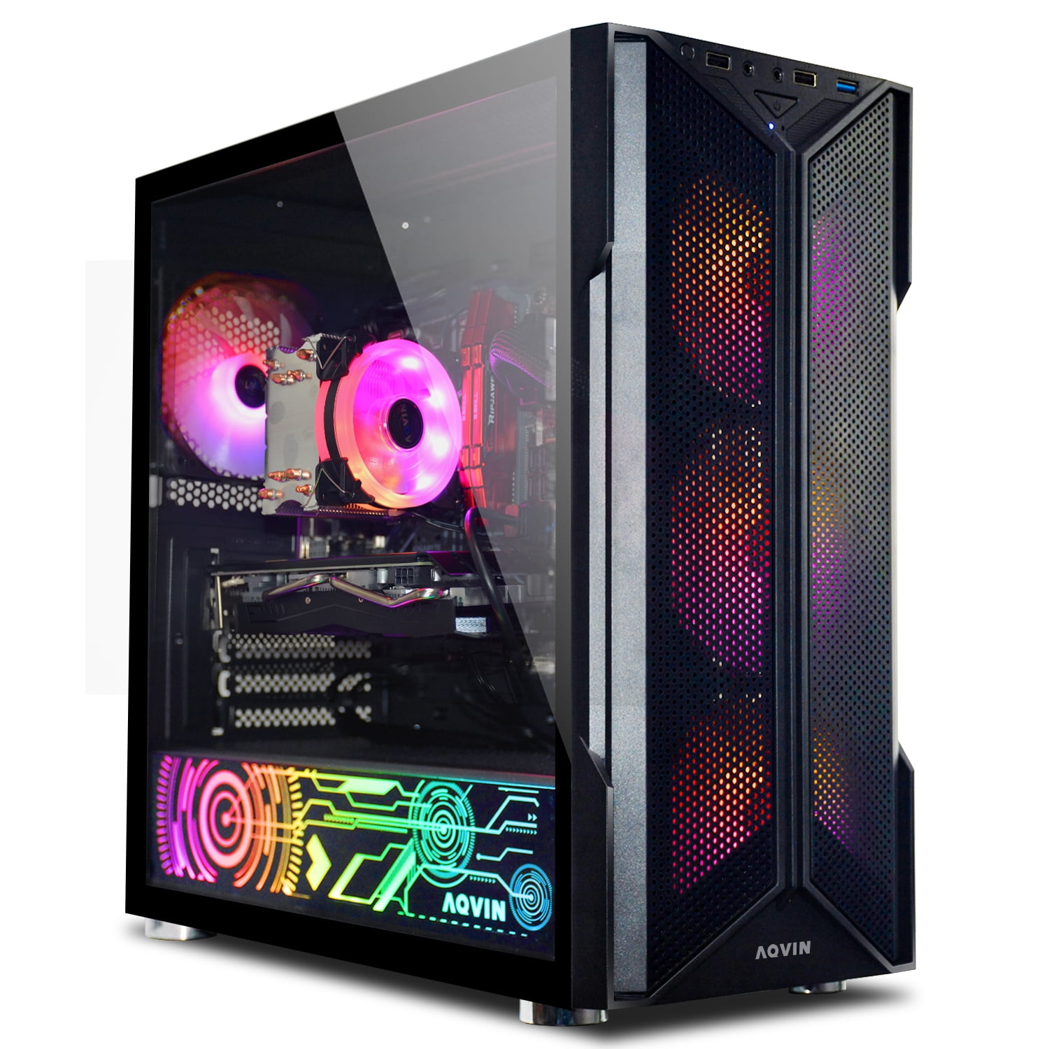 Gaming PC Desktop Computer AQVIN Tower with GeForce RTX 5060 8GB GDDR6 (HDMI) , Intel Core i7 Processor 3.4Ghz, 2TB NVMe SSD Storage 16GB DDR4 RAM, RGB Fans, WiFi Ready, Winodws 11 Pro 64-bit