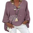 thumbnail image 1 of Nouvelle Année Nouveau Vous 2022 Femmes Grande Taille Ample Manches Longues Floral Tunique Décontractée Hauts Col en V Chemises, 1 of 3