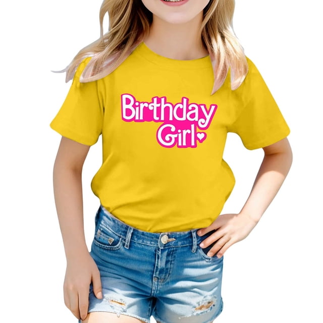Hiiyo T-Shirt à Manches Courtes pour Grandes Filles, Col Ras du Cou, Imprimé de Lettres, Tailles 1-13