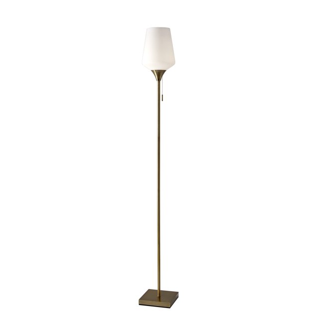 Adesso Home Roxy Floor Lamp with White Glass Shade in Antique Brass