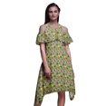 thumbnail image 1 of Bimba Robe Tunique Midi à Manches Flottantes Imprimé Géométrique Vert Épaules Dénudées pour Femmes - Très Grande Taille, 1 of 6