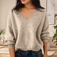 thumbnail image 2 of BLVB Chandails Chauds pour Femmes Col en V Classique Doux Chandail Confortable Ample Décontracté Manches Longues Automne Hiver, 2 of 5