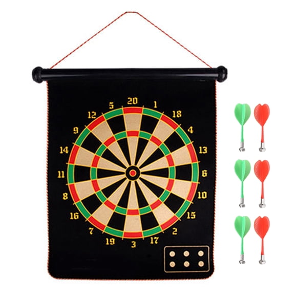 15-inch Magnetic Dart Board Double Sided Rollup Dartboards Darts Plate with 6 Safe Darts Indoor Outdoor Games for Kids and Adults
