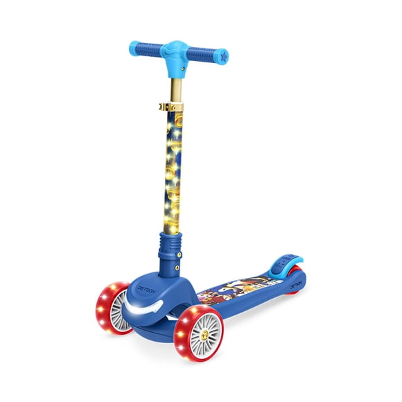 Jetson Sonic Three-Wheel Light Up Kick Scooter, Light up Stem & Wheels, Height Adjustable Handlebar, Rear Brake, Foldable, Ages 3+, JSONC-3KIK