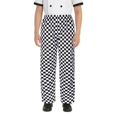 TOPTIE Classic Baggy Black and White Checkerboard Chef Pants with Drawstring Waist