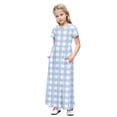 thumbnail image 1 of biudgviw Robe Décontractée pour Filles à Carreaux Manches Courtes Col Rond Robe Longue d'Été avec Poches 4-14 Ans, 1 of 7