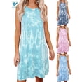 thumbnail image 1 of Deago Robe Courte Décontractée Teinture sur Nœuds pour Femme, Col Rond, Sans Manches, T-Shirt Ample, Débardeur d'Été, Robe de Plage (Vert, M), 1 of 9