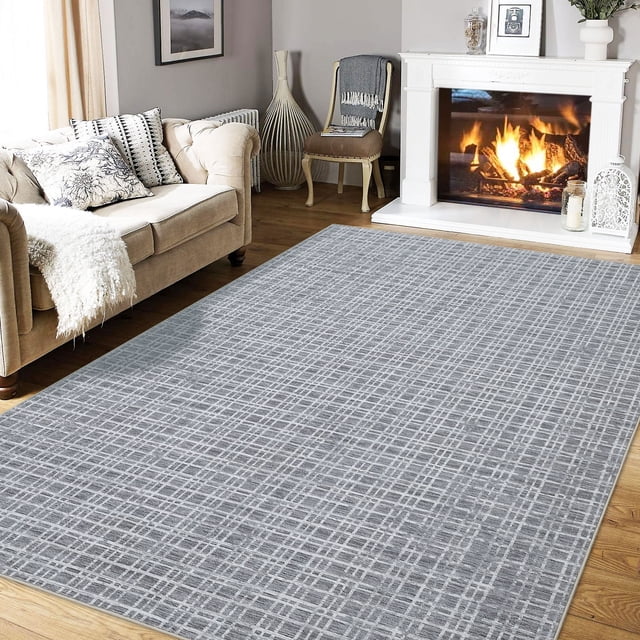 Garvee 6'x9' Modern Plaid Area Rug Abstract Rugs for Living Room, Washable Rug Non-Slip Low Pile Accent Carpet for Bedroom Home Office, Dark Gray