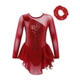 thumbnail image 1 of Alvivi Robe de Patinage Artistique à Manches Longues pour Filles Enfants Justaucorps de Gymnastique Jupe Portefeuille Robe de Danse Ballet Lyrique avec Bande pour Cheveux Rouge 10, 1 of 7