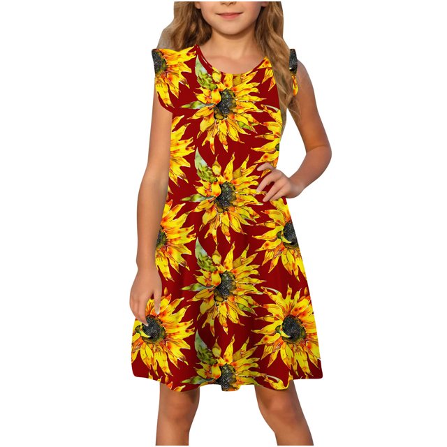 RXIRUCGD 2025 Vêtements d'Été pour Enfants Robe d'Été à Manches à Volants pour Filles 4-14T
