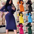 thumbnail image 1 of Gspmoly Robes d'Été pour Femmes, Mode Femme Robe Longue Ajustée à Col Montant à Manches Longues Robe de Couleur Unie Robes de Cocktail Économies, 1 of 9