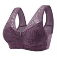 thumbnail image 1 of Virmaxy Womens Wireless Bra Oversized Soft Cotton Cup with No Steel Ring Cover Front Zipper Printing Chest Lifting Side Collection and Beautiful Back Underwear Purple XXXXXXL, 1 of 5