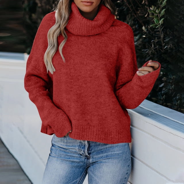 EGNMCR Chandails pour Femmes Chandail d'Hiver de Noël à Col Rond Manches Longues Tricoté Ample