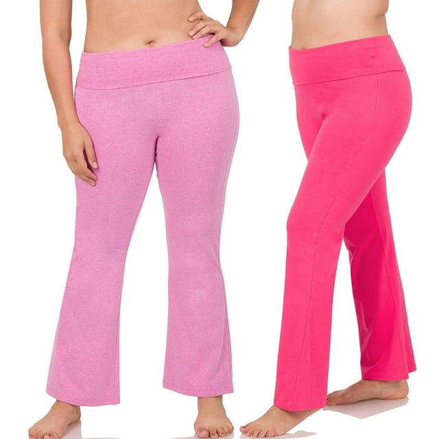 CHUANK Womens & Plus Stretch Cotton Fold-Over High Waist Bootcut Workout Flared Yoga Pants